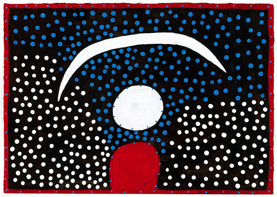 Ngarra, Larrkardi, 2005, synthetic polymer paint on paper, 50 x 70 cm, courtesy Indigenart, Mossenson Galleries, Perth and Melbourne. 