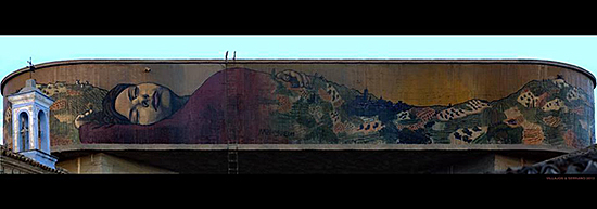 FIG 2. Dulcinea dreams La Mancha. Mural painted by Milu Correch on the water deposit of El Toboso in September 2013
