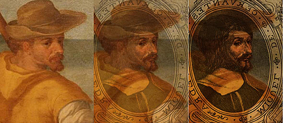 FIG 8. An overlaying analysis on morphology for two portraits of Cervantes